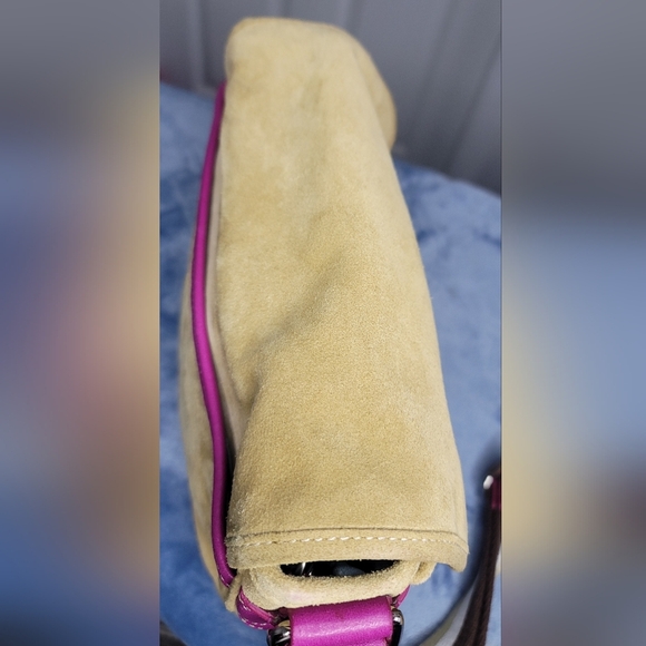 Vintage Coach Hamptons Suede Field Bag 9274 Stylish Pink and Brown - Picture 6 of 11